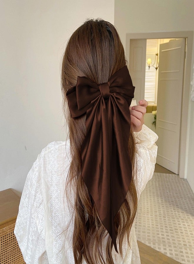 TULOBI Hair Bows for Women Girls - Silky Satin Ribbon Bow Hair Clip with Long Tail Ribbons - Vintage Hair Accessories (Brown,1Pcs) - Image 4
